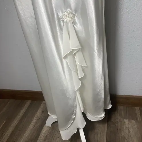 Ivory Satin Beaded Gown Slip Dress Womens XL Bridal Lingerie Romantic Bow