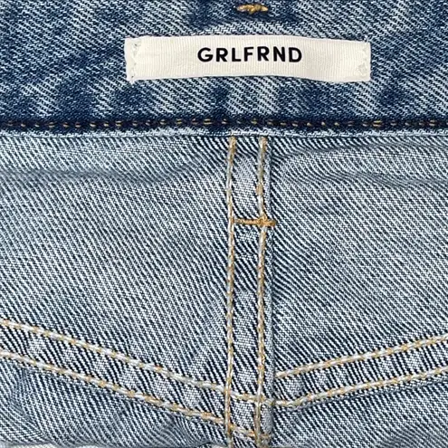 Milla Embellished Crystal & Pearls Raw Hem Frayed Mini Denim Skirt Jean Skirt in Solstice Blue Size M