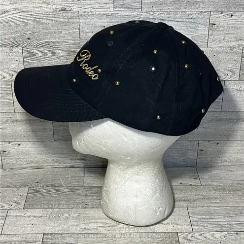 Vintage Nissin Snapback Hat “Houston Rodeo” Black Gold Embroidery Studded