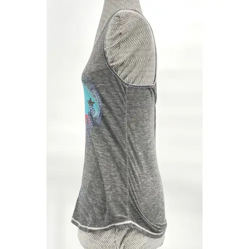 None Gray Cowgirl Tank Top Love Rodeo Sheer Red White Blue Lightweight Racerback XS