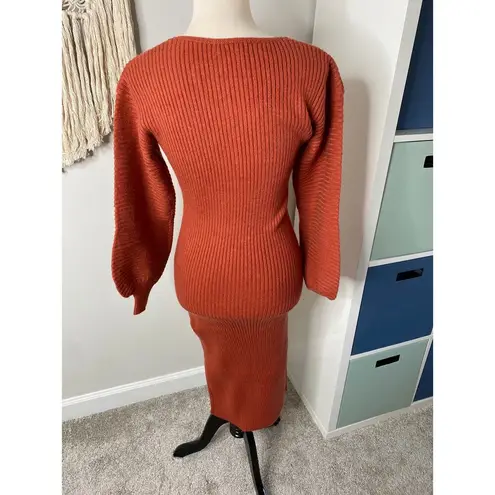 Petal and Pup Rust Orange Ribbed Balloon Sleeves Caledonia Sweater Midi Dress XS