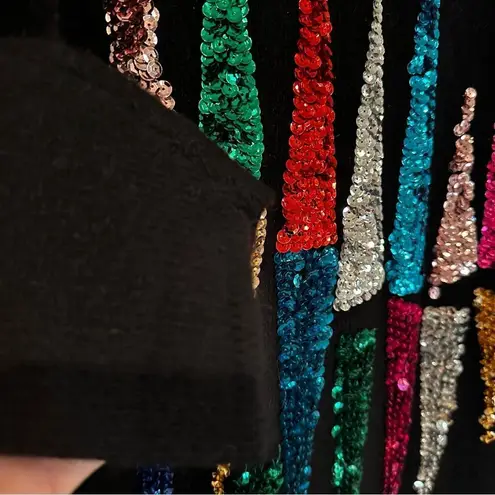 Adrienne Vittadini Vintage Wool Sequin Dress Women's Medium Black Holiday Y2K