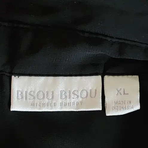 Bisou Bisou Blue Orange Striped Sheer Tunic Button Down Size XL