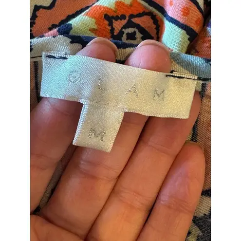 Glam Dress Women Medium Orange Blue Aztec Print V Neckline Long Sleeve Mini