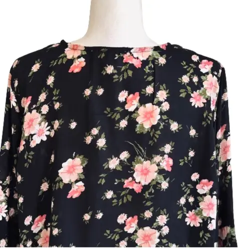 Planet Gold Black Pink Floral V-Neck Bell Sleeve Top Blouse Top Size 1X NEW