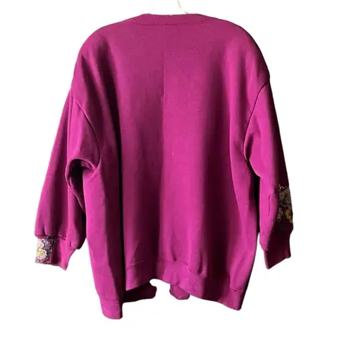 Vintage Fuchsia Elaborate Floral Applique Open Front Sweatshirt cardigan. Size Size 2X