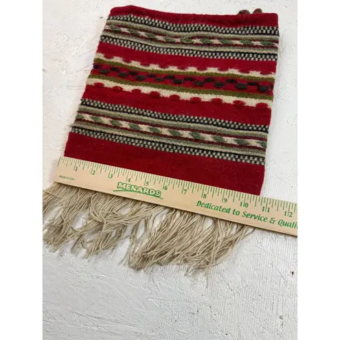 Vintage Vegetal Collecting Carrier Bag Woven Tapestry Fringe Hippie Boho Red