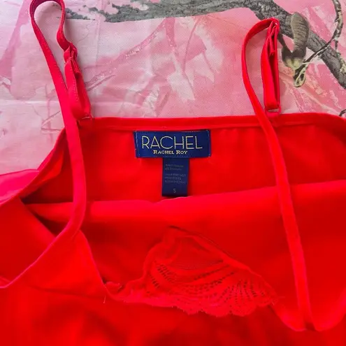 Rachel Roy red silk pajama 2 piece set cami & shorts coquette lace ruffle