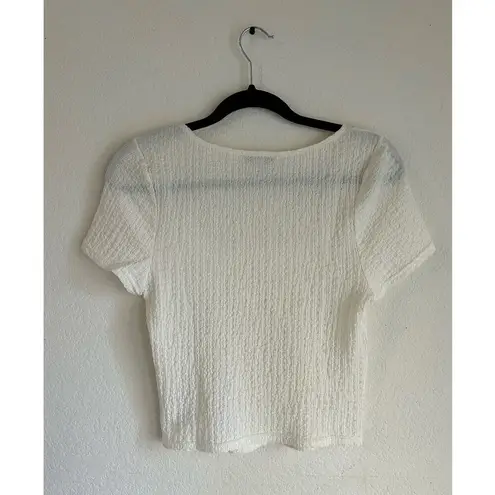 Madewell  Popcorn White Square Neckline Ribbed Cropped Cap Sleeve Top Size Large