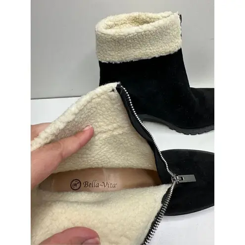 Bella Vita Cable Lug Black Booties Faux Shearling Size 8.5 New