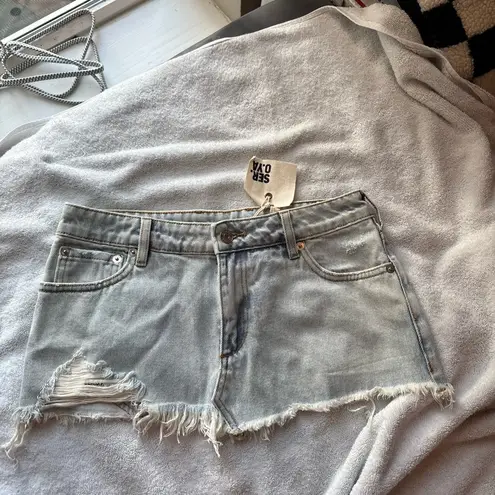 SER.O.YA new with tags Distressed skylight blue Denim skirt with frayed hem Size 00