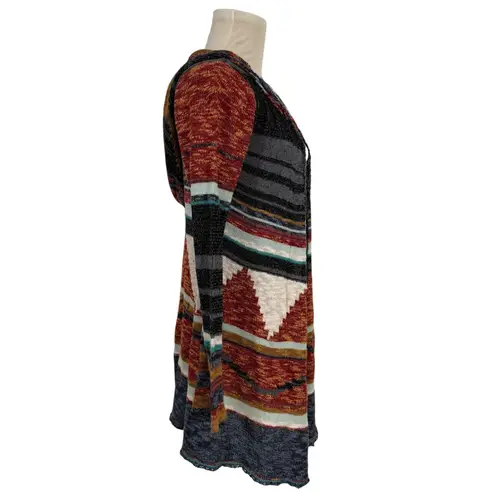 Mudd Vintage Y2K  Multicolor Aztec Stripe Hooded Open Cardigan Sweater Women's M - Image 3