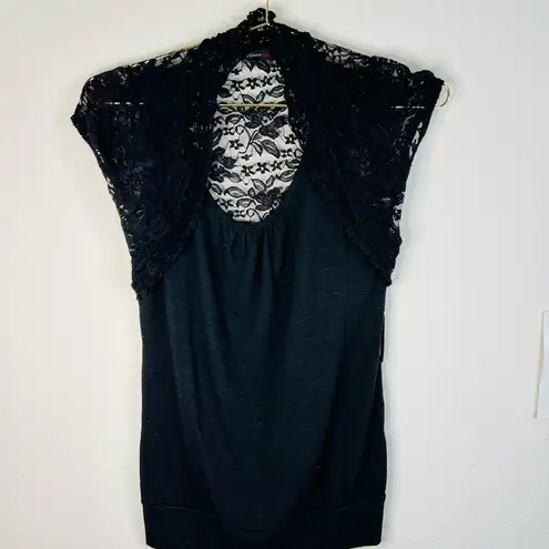 Heart soul Women's Black Lace Overlay Cap Sleeve Top Small Chic Elegant Career