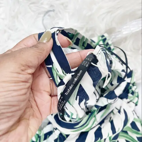 ZARA 🆕  Women's Tropical Leaf Striped Halter‎ D Ring Jumpsuit Size Medium