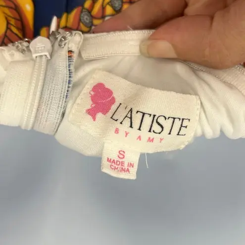 L'atiste by Amy Baroque Chain Maxi Dress Sz S Boho Glam Puff Sleeve Resort Y2K White