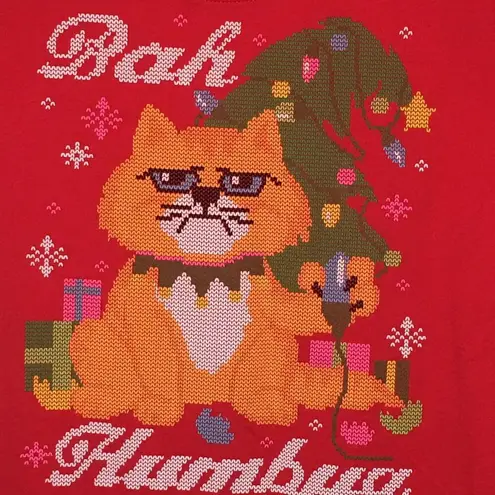 Holiday Time Red Bah Humbug Cat Christmas T-Shirt XL u