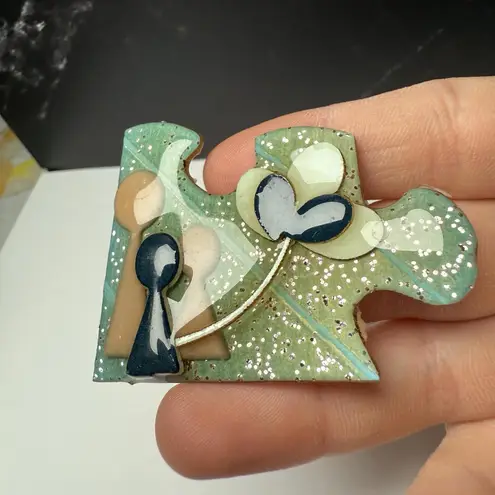 Puzzle Piece Signed People Pins By Lucinda Brooch Pin Handcrafted Hand Made