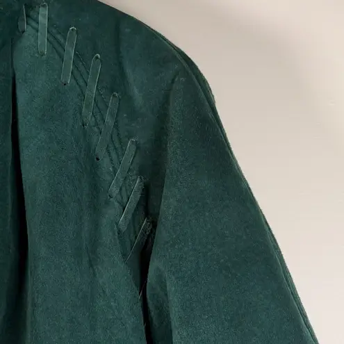 Vintage SYNERGY Womens Hunter Green suede Leather Hooded Winter Coat Jacket Size M