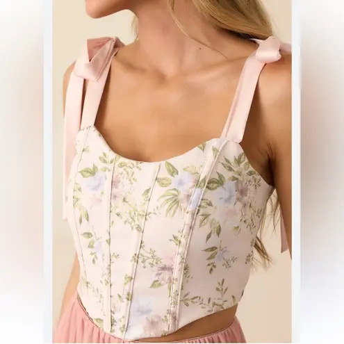 Mine Size M Floral Corset Pastel Pink Bow Strap Feminine Parisian Summer NWT Size M