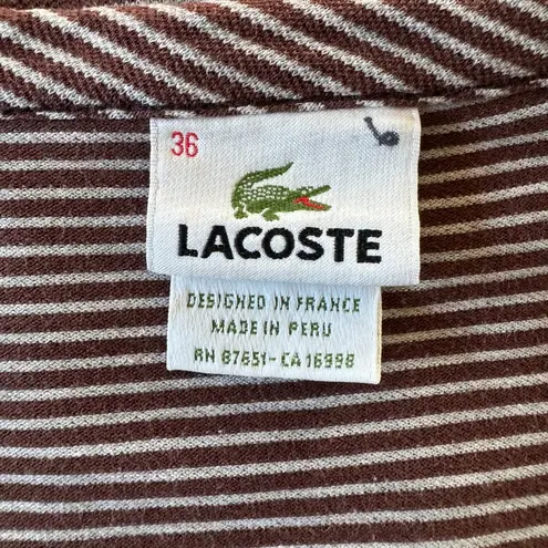 Lacoste Vintage 00s  Brown & White Stripe Lightweight V-Neck Button Down Cardigan