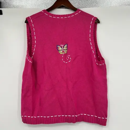 Vintage Mandal Bay Sweater Vest Pink Butterflies Zip Up Embroider Appliqué large