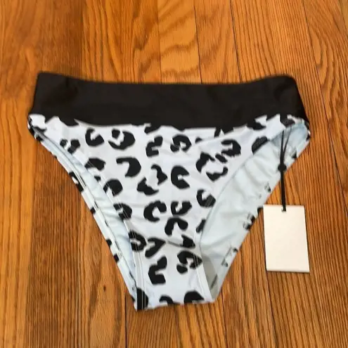 DKNY  Printed High Rise Bikini Bottom‎ Swimsuit Leopard Blue Black size L NWT