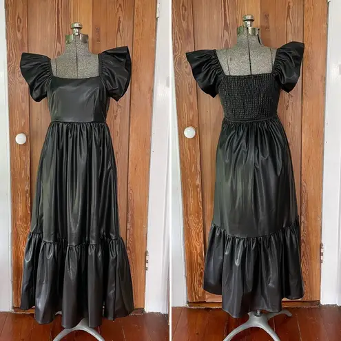 Olivia James the Label Black Brooke Faux Leather Flutter Sleeve Dress