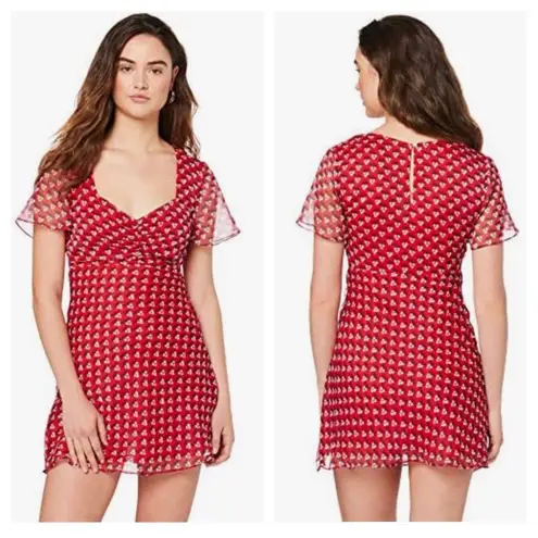 Revolve  The East Order Serena Red Floral Fit & Flare Mini Dress Large Chiffon