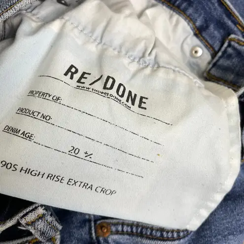 RE/DONE 90s High Rise Extra Crop Jeans Womens 25 Blue Denim Button Undone Hem