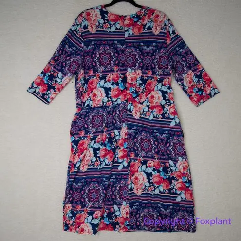 Single floral print‎ three quarter sleeve sheath dress wrap front, size 1X Purple