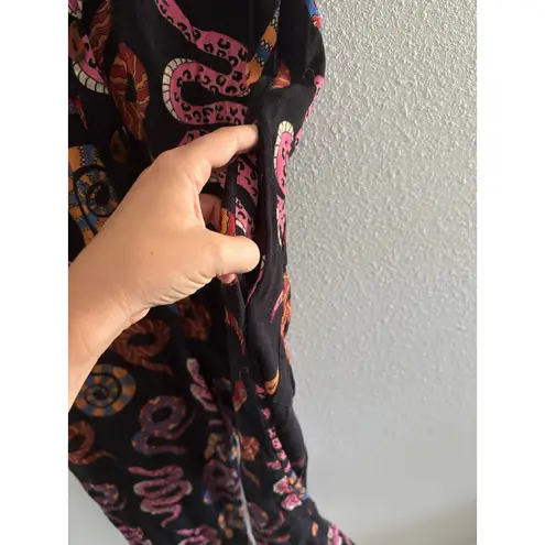 Farm Rio Snake Jumpsuit Womens Small Black Collared Resort Tropical Vacation