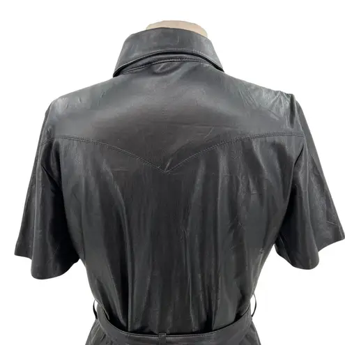 Nanushka Roberta Black Faux Leather Mini Shirt Dress Western Size Medium