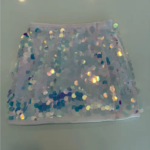SheIn Iridescent Sequin Mini Skirt - White - Image 2