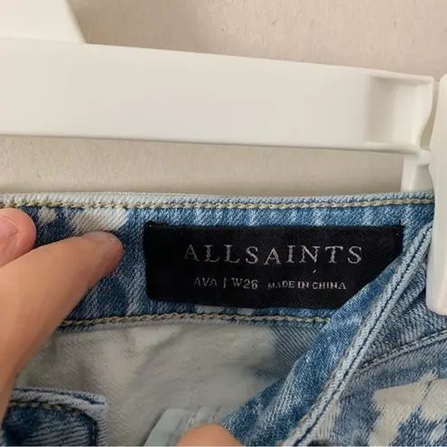 All Saints Ava Straight High Rise Straight Jeans Raw Hem Bleached Womens Size 26