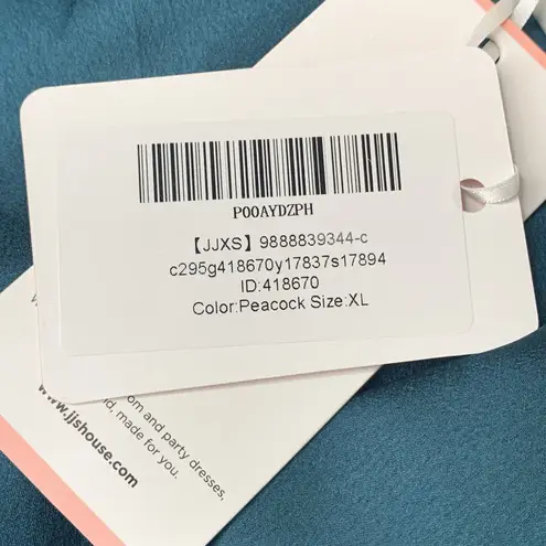 JJ's House JJ’s House Halter Sleeve Satin Maxi Jumpsuit Romper #418670 Sz XL Peacock Satin