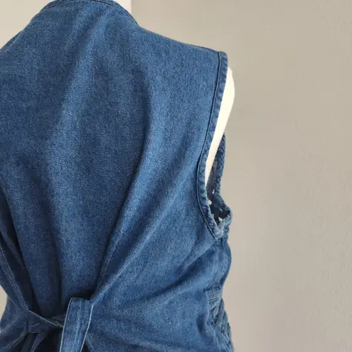 90s Vintage Bobbie Brooks Denim Floral Embroidered Cut Out Vest Boho L Blue Size L