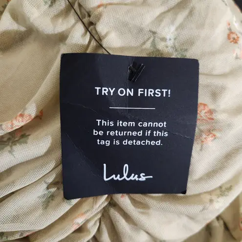 Lulus Beige Floral Mesh Maxi Cocktail Dress NWOT Size Medium Wedding Guest Dress Green