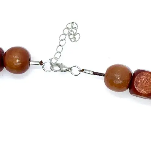 Handmade  Wooden Beaded Necklace Cherry-Tone Wood