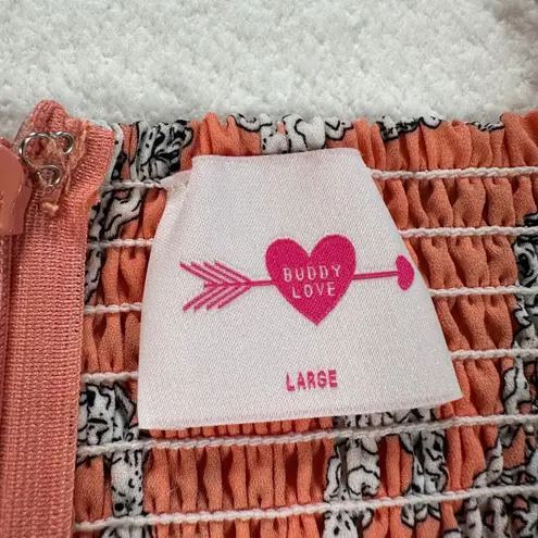 Buddy Love Dress Women's Large Orange Paisley Smocked Spaghetti Strap Ruffle Hem