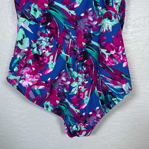 Catalina Women XL Blue Purple Floral One Piece Swimsuit Twist Front Spaghetti