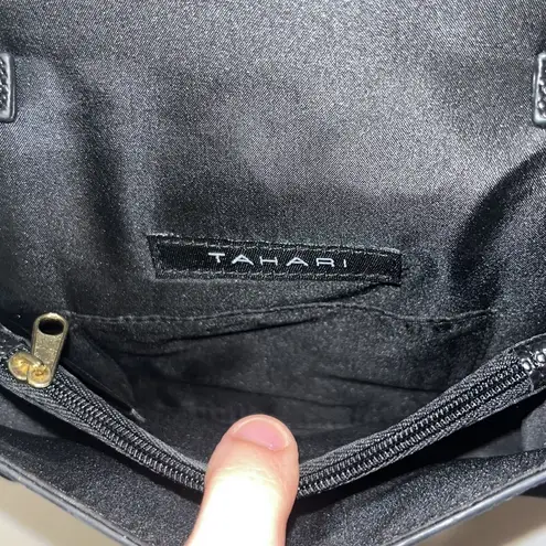 Tahari Crossbody Bag Flap Purse Pebbled Vegan Leather w Chainlink Strap Detail