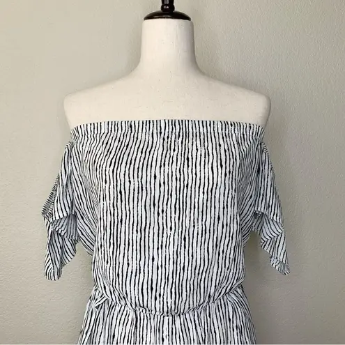 Lulus NWOT Lulu’s Get-Together Black White Striped Off-the-Shoulder Romper