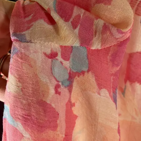 Counterparts Floral Crochet Trim Long Sleeve Blouse Womens XL Pink Peach New