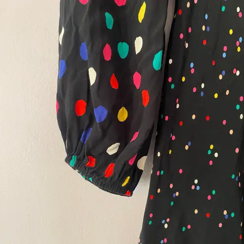 RIXO Target Black Colorful Polkadot Puff Sleeve Long Sleeve Mini Dress Women's 2