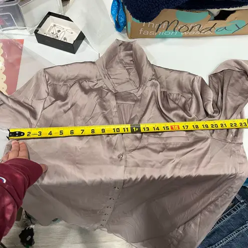 Soma Women's Satin Long Sleeve Button Up Sleep Shirt in Silver Taupe Large