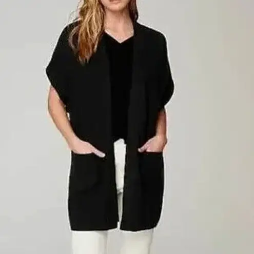 J Jill Knit Duster Cardigan Vest Small Black Open Front Pouch Pockets Relaxed Size undefined