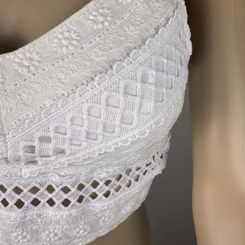 Rebellion Women's Size S White Lace Crop Cami Top Smocked V-neck Sleeveless