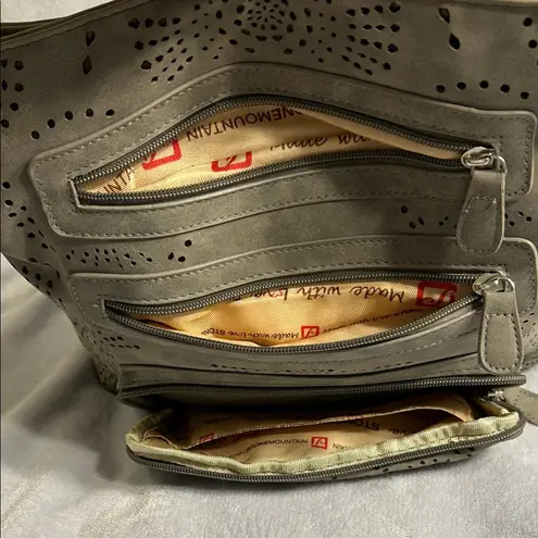 Stone Mountain USA Grey Perforated Vegan Leather Crossbody/Shoulder Bag