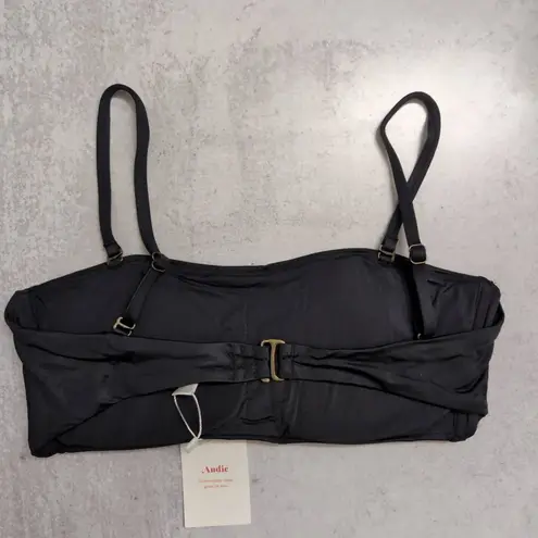 ANDIE NWT Bora Bora Top Black Adjustable Removable Ruching Bandeau Swim Bikini L