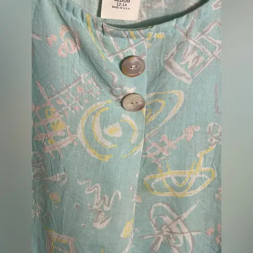 Vintage Gilligan & O’Malley Sleeveless House Dress Abstract Pastel Print U.S.A. Green Size M